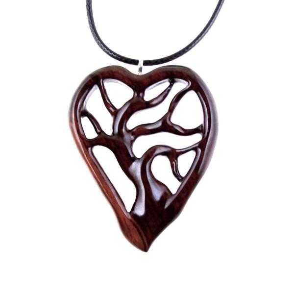 Wooden Tree of Life Pendant, Hand Carved Wood Heart Necklace, 5th Anniversary Gift for Her, Handmade One of a Kind Wood Jewelry