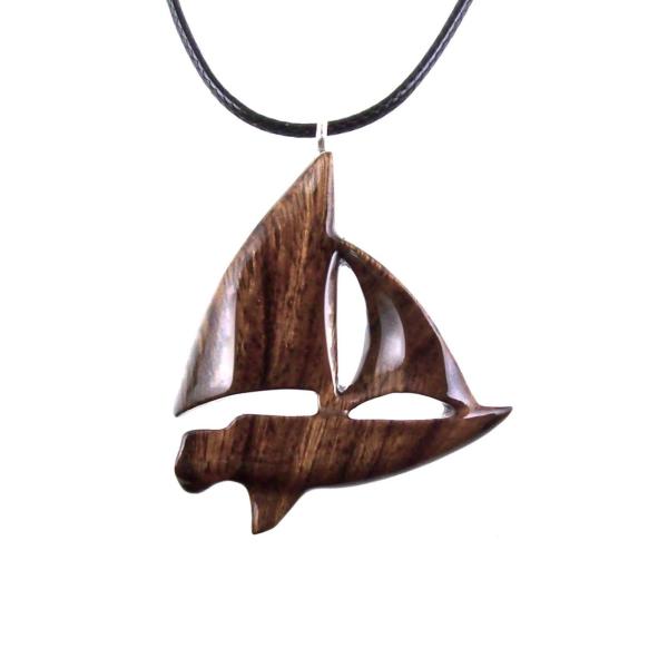 Sailboat Necklace, Hand Carved Wooden Sailboat Pendant, Wood Boat Necklace, Nautical Jewelry for Men or Women, One of a Kind Gift