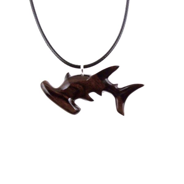 Hammerhead Shark Necklace, Hand Carved Wooden Shark Pendant, Mens Wood Jewelry, Nautical Necklace, Gift for Him