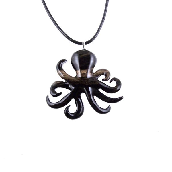 Wooden Octopus Pendant, Octopus Necklace, Hand Carved Wood Squid Necklace, Kraken Pendant, Nautical Jewelry
