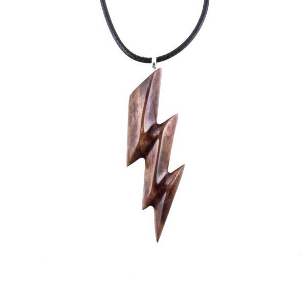 Lighting Bolt Necklace, Hand Carved Wooden Lightning Strike Pendant, Handmade Storm Wood Jewelry Gift for Her Him