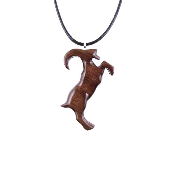 Mountain Goat Pendant, Hand Carved Wooden Big Horn Buck Necklace, Spirit Animal Totem, Capricorn Jewelry