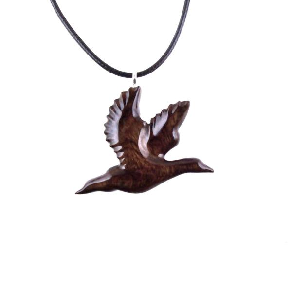 Duck Necklace, Hand Carved Wooden Duck Pendant, Wood Mallard Necklace, Flying Bird Jewelry, One of a Kind Gift for Men or Women