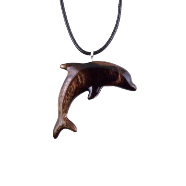 Dolphin Necklace, Hand Carved Wooden Dolphin Pendant, Sea Animal Nautical Wood Jewelry, One of a Kind Gift for Him Her
