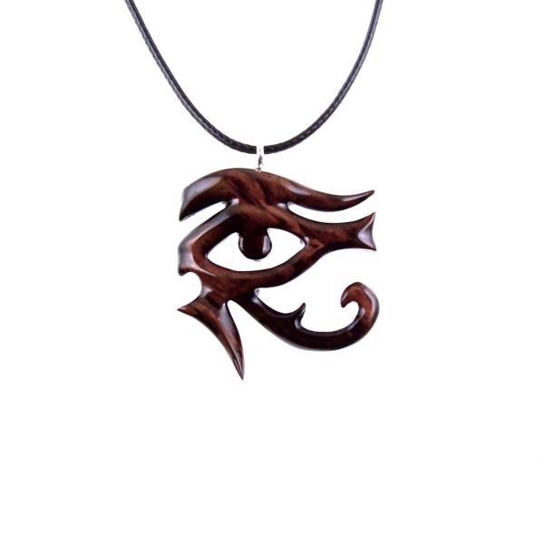 Eye of Horus Necklace, Hand Carved Wooden Eye of Ra Pendant, Egyptian Jewelry for Men or Women, African Jewelry, One of a Kind Gift