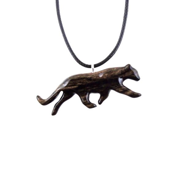 Panther Necklace, Hand Carved Wooden Panther Pendant, Jaguar Necklace, Totem Spirit Animal Wood Jewelry