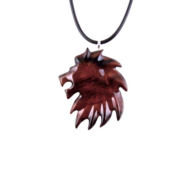 Wooden Lion Pendant, Hand Carved Lion Head Necklace, Totem Spirit Animal, Mens Leo Jewelry, One of a Kind Gift for Him