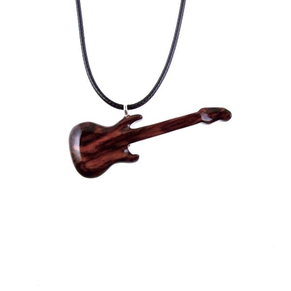 Bass Guitar Pendant, Hand Carved Wooden Electric Guitar Necklace, Musician Rocker Wood Jewelry Gift for Men Women