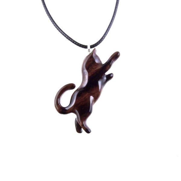 Cat Necklace, Hand Carved Wooden Kitten Pendant, Wood Animal Necklace, Handmade Cat Jewelry, One of a Kind Gift