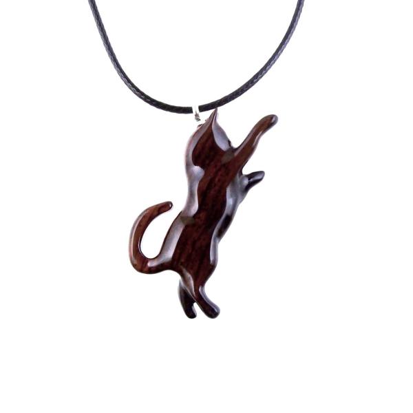 Hand Carved Cat Pendant, Wooden Kitten Necklace, Wood Animal Jewelry, Cat Lover Gift for Him Her