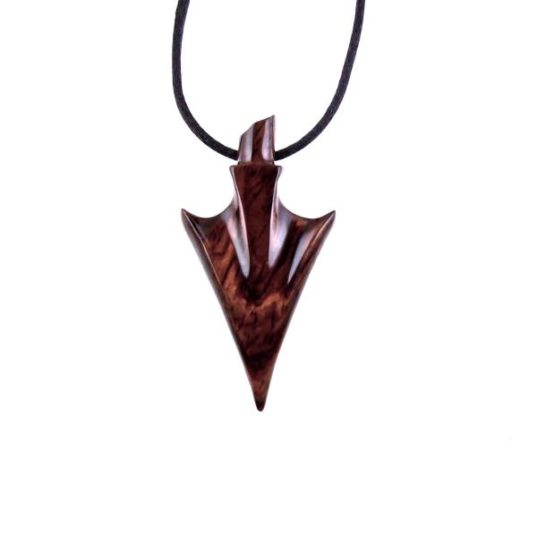 Hand Carved Wooden Arrowhead Necklace, Arrow Pendant, Mens Wood Necklace, Tribal Handmade Jewelry, Gift for Him