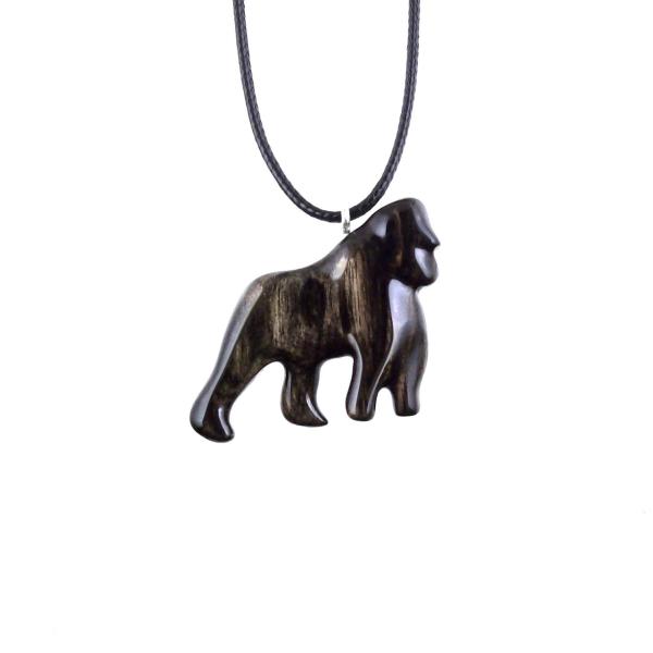 Hand Carved Gorilla Necklace, Gorilla Pendant, Wooden Animal Necklace, Mens Wood Jewelry, One of a Kind Gift for Him