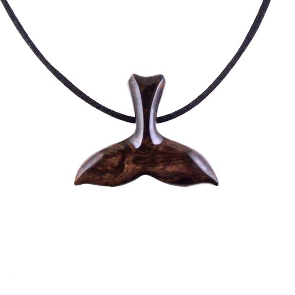Hand Carved Wooden Whale Tail Pendant Necklace - Men's Nautical Wood Jewelry, Unique Gift for Him