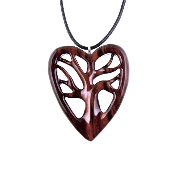 Hand Carved Wooden Heart Necklace - Tree of Life Pendant, Wedding 5th Anniversary Gift for Her, One-of-a-Kind Wood Jewelry