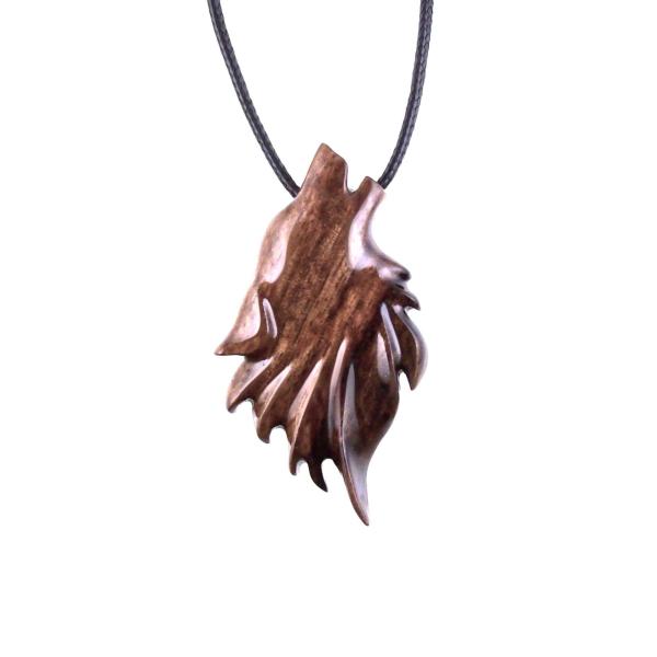 Hand Carved Wolf Head Pendant, Wooden Wolf Necklace, Wood Animal Necklace, Woodland Jewelry for Men or Women Gift for Him Her