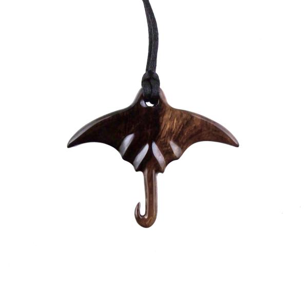 Hand Carved Manta Ray Necklace, Wooden Stingray Pendant, Mens Wood Necklace, Nautical Jewelry, One of a Kind Gift for Him