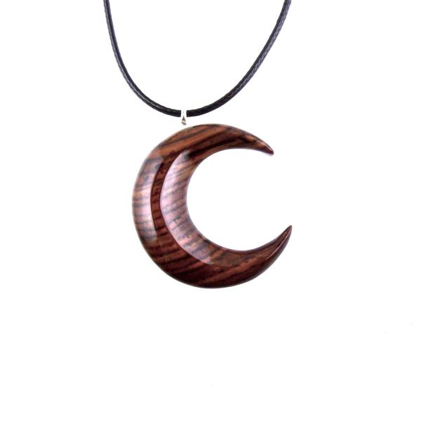Hand Carved Wooden Crescent Moon Pendant Necklace, Handmade Celestial Wood Jewelry, One of a Kind Gift