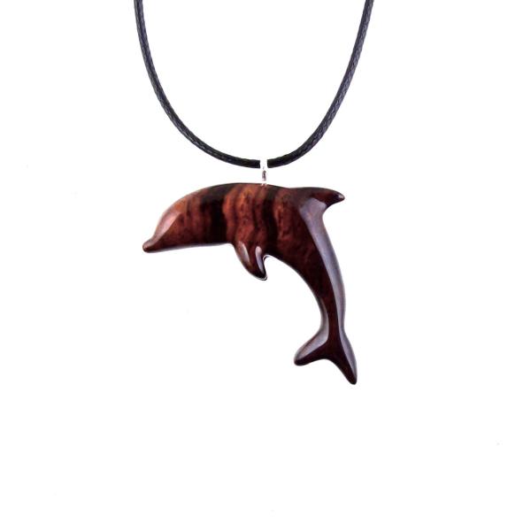 Wooden Dolphin Pendant, Hand Carved Dolphin Necklace, Sea Animal Necklace, Nautical Wood Jewelry for Men or Women