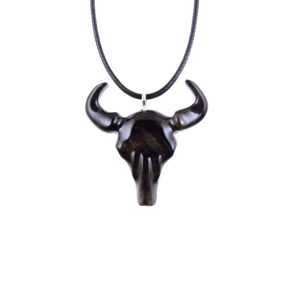 Bull Skull Necklace, Hand Carved Wooden Buffalo Head Pendant, Mens Wood Necklace, Ox Cowboy Pendant, Taurus Jewelry