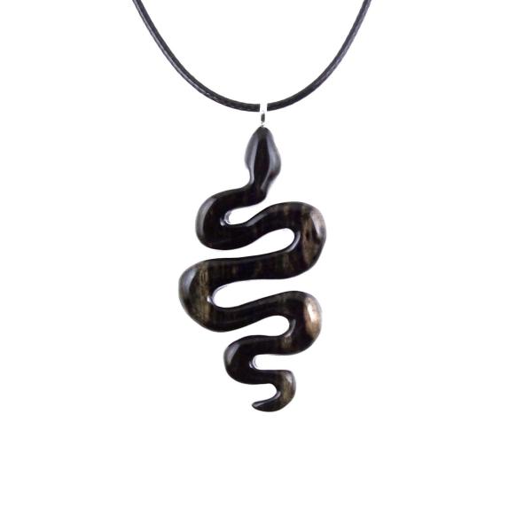 Hand Carved Wooden Snake Pendant, Snake Necklace for Men or Women, Spirit Animal Totem Reptile Wood Jewelry