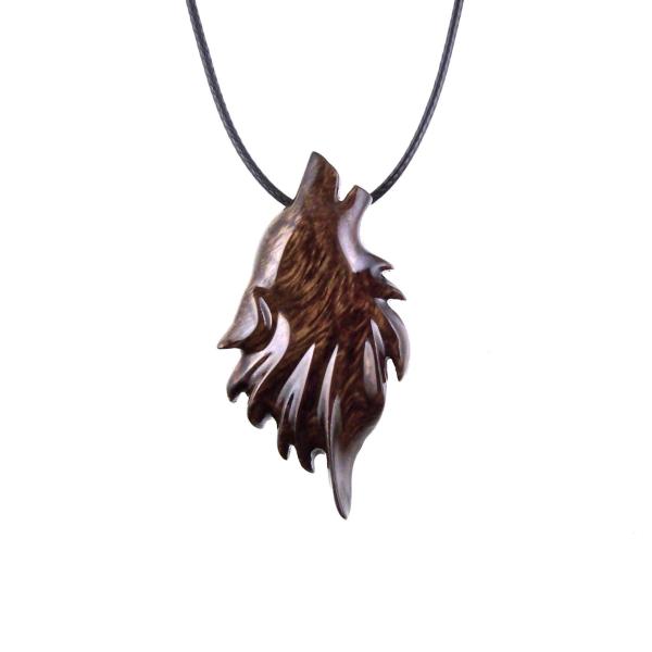 Wooden Wolf Necklace, Hand Carved Wolf Head Pendant for Men Women, Spirit Animal Totem, Woodland Wood Jewelry Gift for Him Her