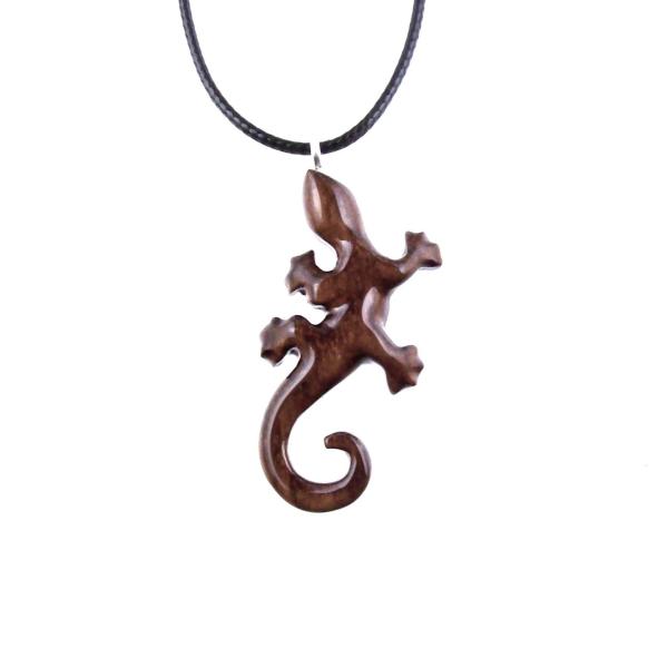 Hand Carved Gecko Pendant, Wooden Lizard Necklace, Wood Salamander Necklace, Totem Lizard Jewelry Gift for Men or Women