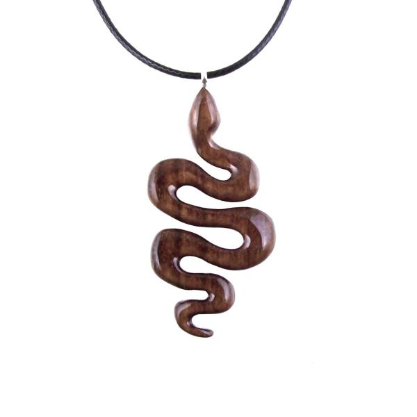 Snake Pendant, Hand Carved Wooden Snake Necklace, Wood Serpent Necklace, Reptile Jewelry, One of a Kind Gift for Her Him