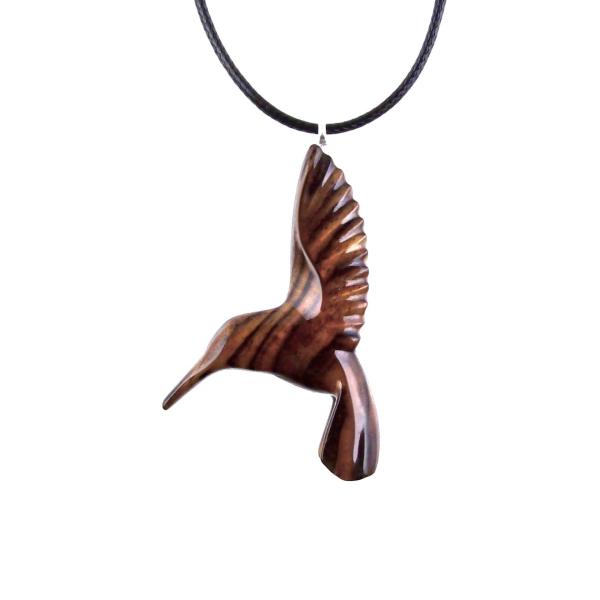 Hand Carved Wooden Hummingbird Pendant, Hummingbird Necklace, Wood Bird Jewelry, One of a Kind Gift for Her