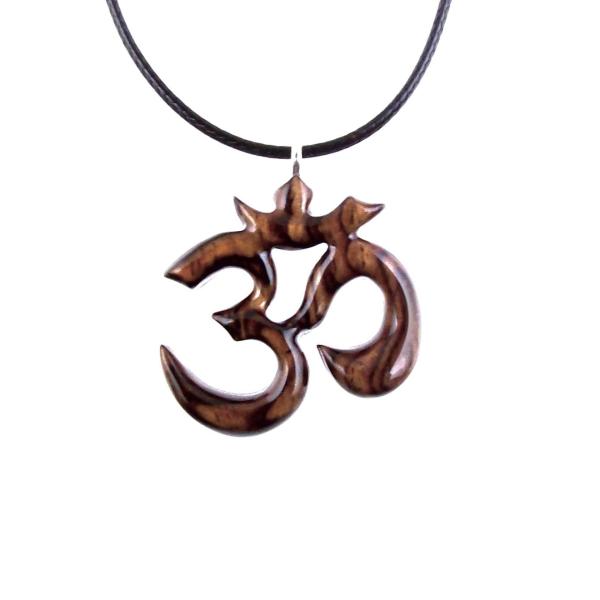 Hand Carved Ohm Necklace, Wooden Om Pendant, Yoga Jewelry for Men Women, Namaste Wood Gift for Him or Her