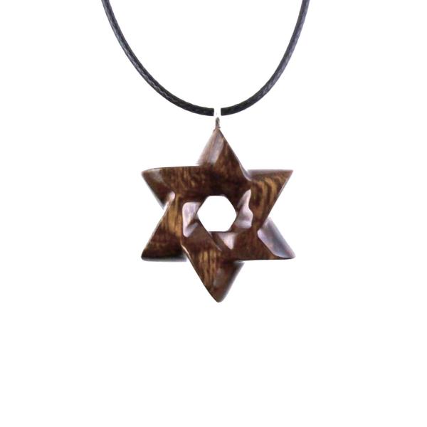 Wooden Star of David Pendant, Hand Carved Jewish Star Necklace, Wood Jewelry for Men or Women, One of a Kind Gift