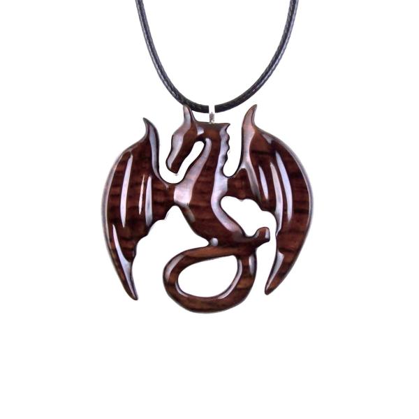 Dragon Necklace for Men or Women, Wooden Dragon Pendant, Hand Carved Wood Fantasy Jewelry, One of a Kind Gift for Him Her