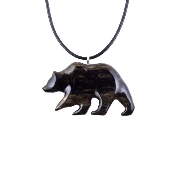 Bear Necklace, Hand Carved Wooden Grizzly Bear Pendant for Men or Women, Woodland Jewelry, Spirit Animal Totem