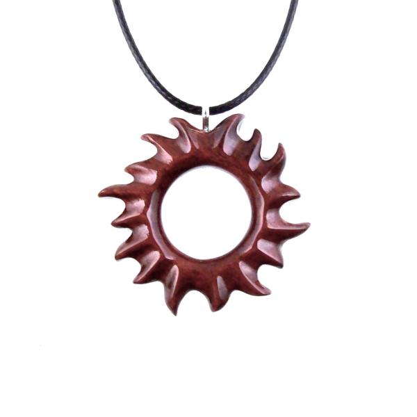 Sun Pendant, Hand Carved Sunburst Necklace, Wooden Celestial Jewelry for Men Women, Solar Eclipse Wood Jewelry