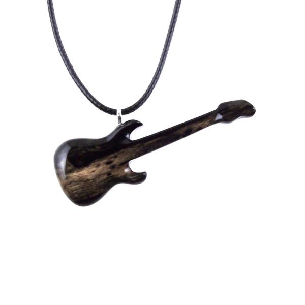Bass Guitar Necklace, Hand Carved Wooden Guitar Pendant, Electric Guitar Player Gift, Musical Instrument Wood Jewelry for Him or Her
