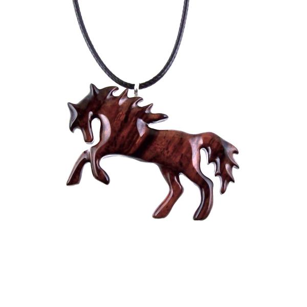 Horse Necklace, Hand Carved Wooden Horse Pendant, Handmade Equestrian Wood Jewelry, One of a Kind Gift for Her Him