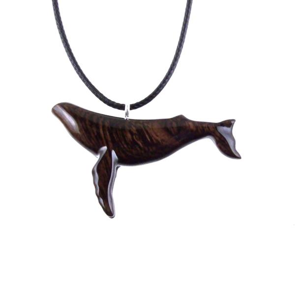 Humpback Whale Pendant, Hand Carved Wooden Sea Animal Necklace, Nautical Wood Jewelry, Whale-watcher Gift for Men Women