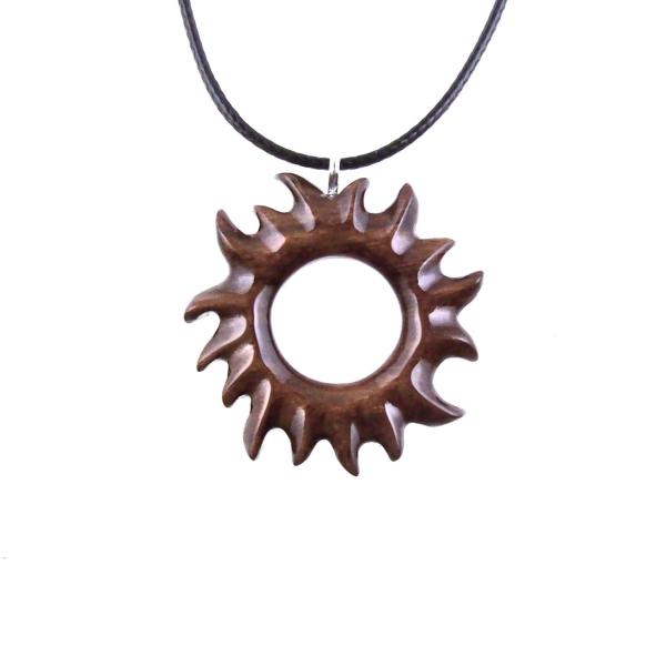 Wooden Sun Pendant, Hand Carved Sun Necklace, Celestial Jewelry, Solar Eclipse Wood Jewelry for Men Women