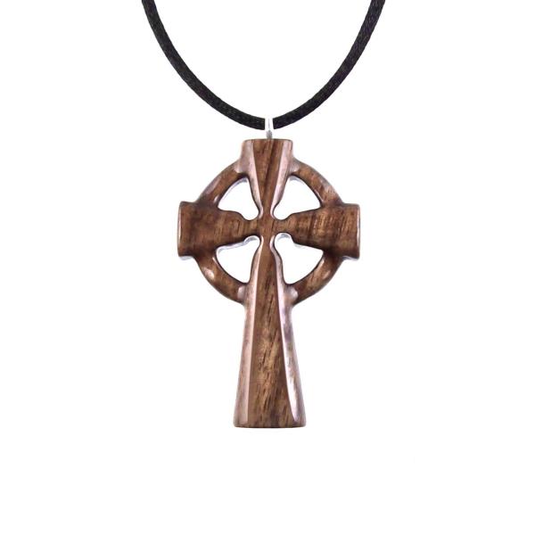 Wooden Celtic Cross Pendant, Wood Celtic Cross Necklace, Hand Carved Irish Christian Jewelry for Men