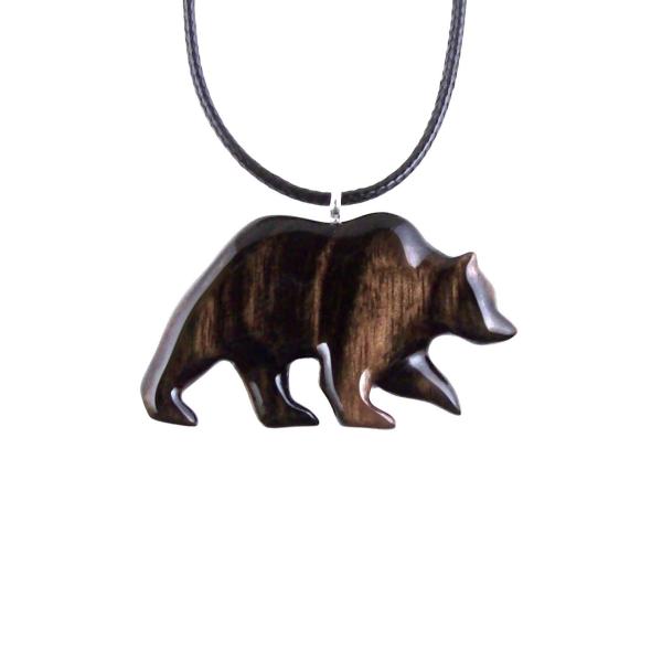 Wooden Grizzly Bear Pendant, Bear Necklace for Men or Women, Hand Carved Wood Jewelry, Totem Spirit Animal in Black with Brown Streaks