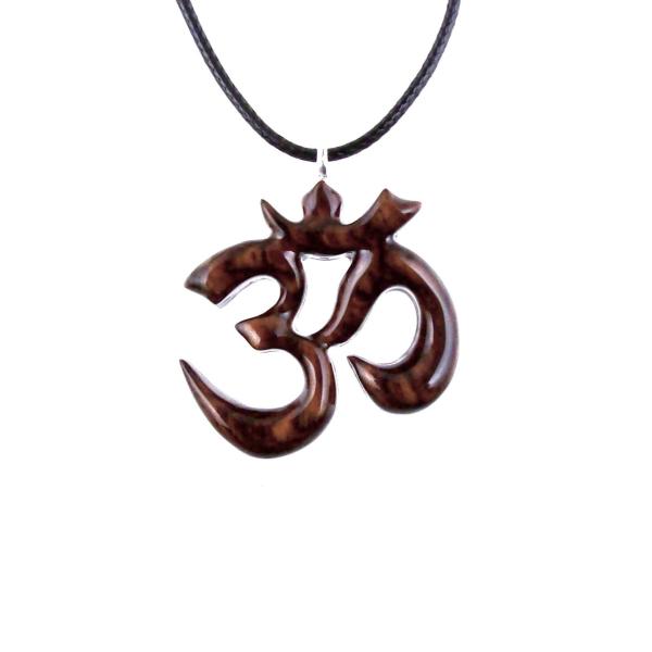 Hand Carved Ohm Necklace, Wooden Om Pendant, Yoga Jewelry for Men Women, Namaste Wood Gift for Him or Her