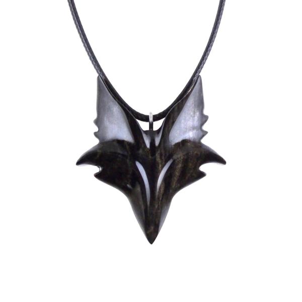 This black with cream streaks, lightweight wooden fox pendant is hand carved in Pale Moon Ebony. This pendant measures approximately 1.5" tall by 1.2" wide. The pendant is sealed with multiple layers of glossy wood lacquer that add a lot of shine to the piece. The pendant comes with an adjustable 18-20" black Korea waxed cord with lobster clasp, ready to wear. 