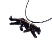 Panther Necklace, Hand Carved Wooden Panther Pendant, Jaguar Necklace, Totem Spirit Animal Wood Jewelry