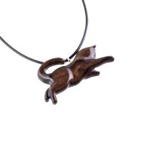 Hand Carved Kitten Necklace, Wooden Cat Pendant for Men Women, Wood Animal Pet Pendant, Cat Lover Gift