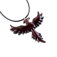 Hand Carved Phoenix Necklace, Wooden Rising Phoenix Pendant for Men or Women, Wood Firebird Necklace, Fantasy Inspirational Jewelry