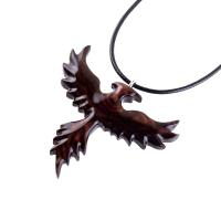 Hand Carved Phoenix Necklace, Wooden Rising Phoenix Pendant for Men or Women, Wood Firebird Necklace, Fantasy Inspirational Jewelry