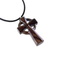 Celtic Cross Pendant, Hand Carved Wood Cross Necklace, Irish Mens Wooden Christian Jewelry, One of a Kind Gift for Him