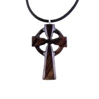 Celtic Cross Pendant, Hand Carved Wood Cross Necklace, Irish Mens Wooden Christian Jewelry, One of a Kind Gift for Him