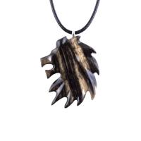 Hand Carved Wooden Lion Head Necklace Pendant, Handmade Leo Spirit Animal Jewelry Gift for Him