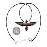 Raven Necklace, Hand Carved Wooden Crow Pendant for Men Women, Flying Bird Totem Wood Jewelry Gift in Black with Brown Streaks