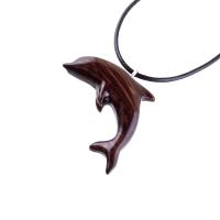 Wooden Dolphin Pendant, Hand Carved Dolphin Necklace, Sea Animal Necklace, Nautical Wood Jewelry for Men or Women